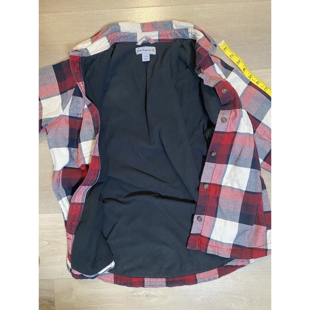 Carhartt Plaid Flannel Fleece Lined Shacket Long Sleeve Button Shirt S (4/6) - Picture 9 of 13